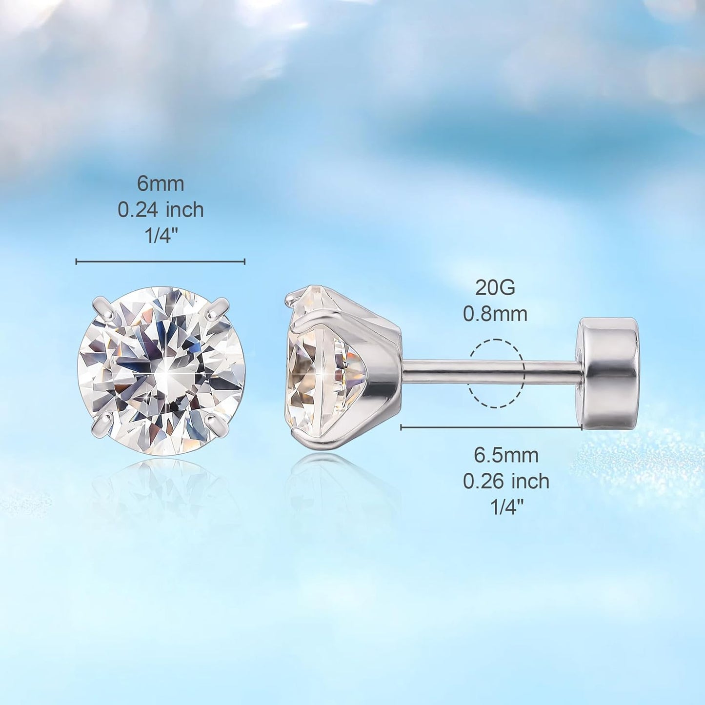 Limerenz Hypoallergene F136 Titan Schraub-Perlen-Ohrstecker (Flat Back Sleeper Earrings) Implantatqualität 20G Kleine Ohrstecker für empfindliche Ohren (5mm Perle)