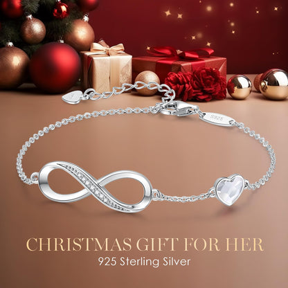 CDE Valentinstagsgeschenk Infinity Herz Geburtsstein Charm Gliederarmband für Damen 925 Sterling Silber Verstellbares Muttertags- Weihnachtsgeschenk Jubiläums- Geburtstags-Schmuck für Ehefrau Freundin Sie