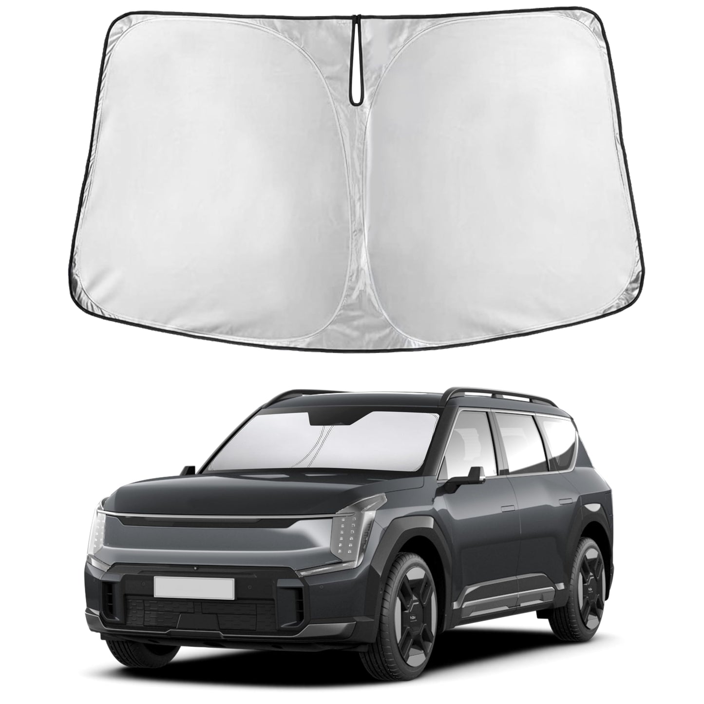 EcoNour Car Windshield Sunshade | Blocks 99% Heat & Keeps Interior Cool | Universal Fits Cars, SUVs, Trucks | Automotive Sun Screen, Visor & Car Accessories for Summer | Medium (64x32 Inches)