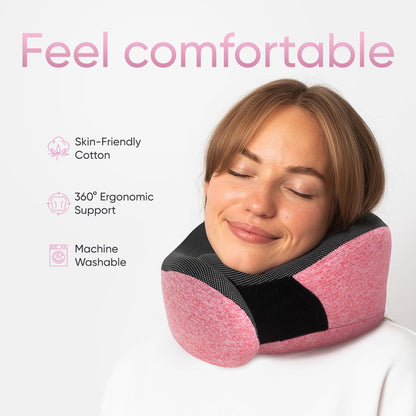 Proglobe Orthopädisches Nackenkissen Reise-Nackenkissen für Flugzeuge, Memory Foam Kit, aktualisiertes Ruhematerial, Flugreise-Set mit 3D-konturierter Augenmaske, Ohrstöpseln und luxuriösem Netzbeutel (Grau)
