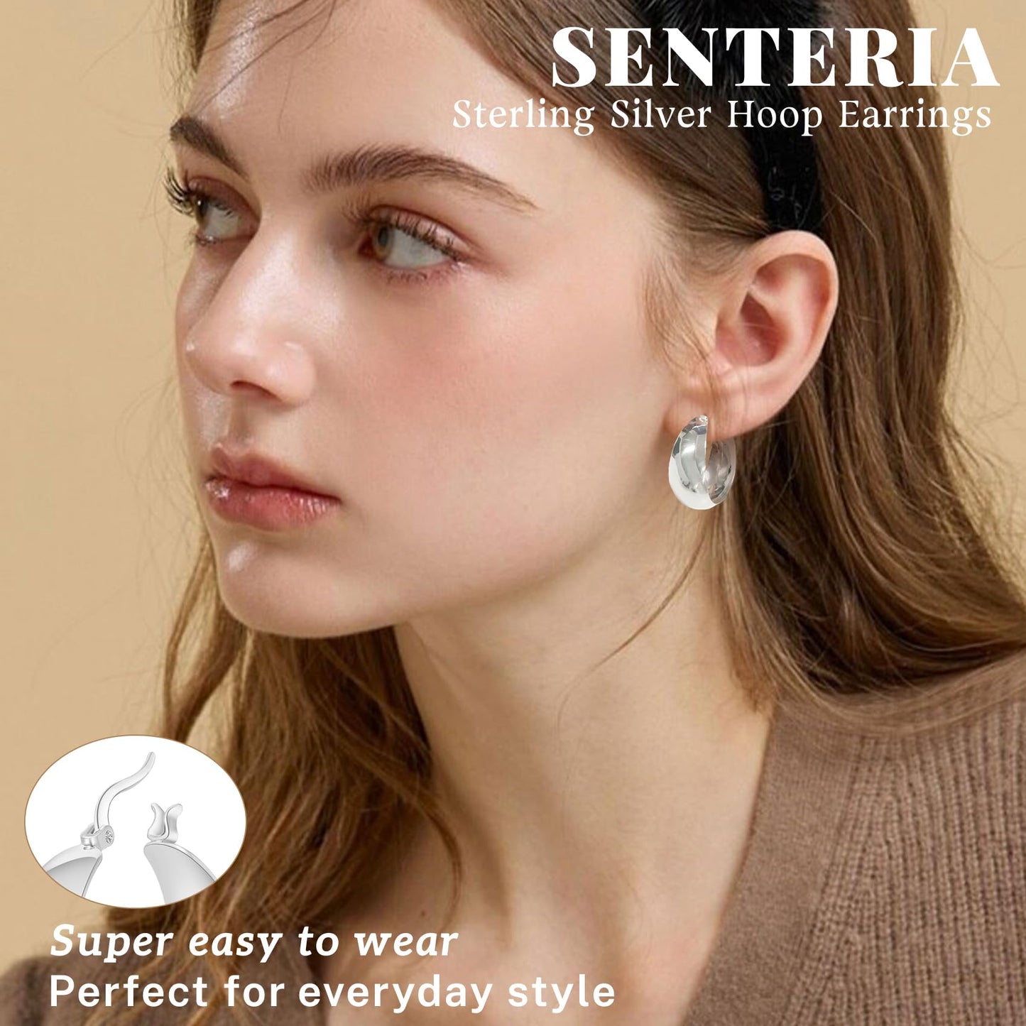 Senteria Dicke, klobige, vergoldete Creolen für Frauen, hypoallergene, 14K vergoldete Creolen, leichte, große goldene Creolen für Frauen, 30 MM