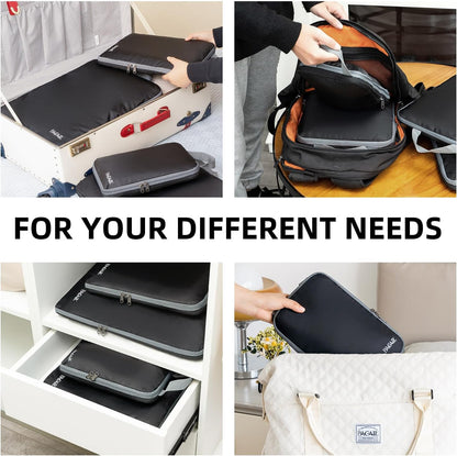 BAGAIL 4er-Set Kompressions-Packwürfel Reise-erweiterbare Packorganizer (Schwarz, 4er-Set)