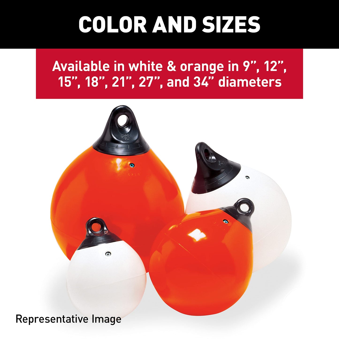 Taylor Made Tuff End Buoy, White (18") – Flexible, Strong, Marine-Grade Vinyl Buoy for 25-40 Foot Boats – Easy-to-use, Trivalve™ Inflates with Standard Ball Pump – 2020108082