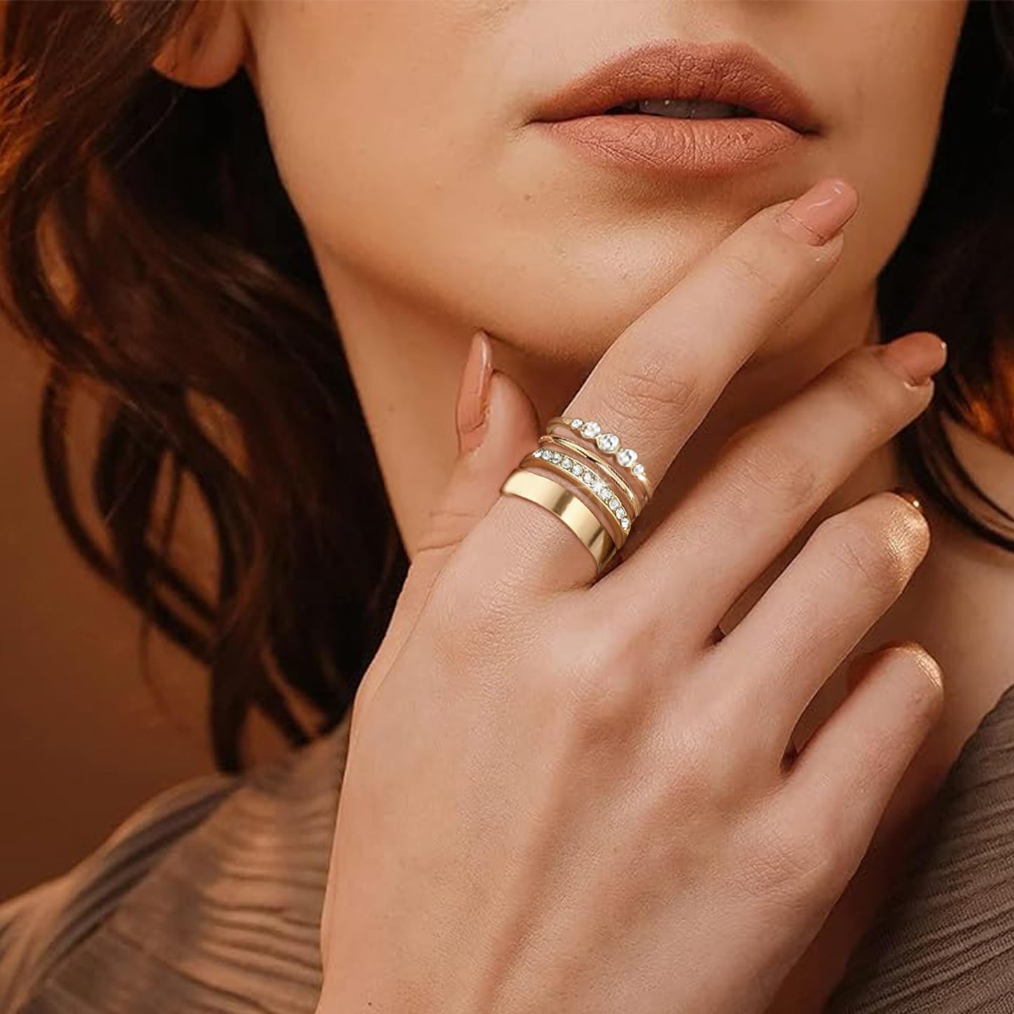 FAXHION 24-60 Pcs Gold Stackable Rings for Women, Knuckle Rings Chunky Gold Ring Set Dainty Stacking Cute Rings, Multiple Sizes Cute Jewelry Set Gift