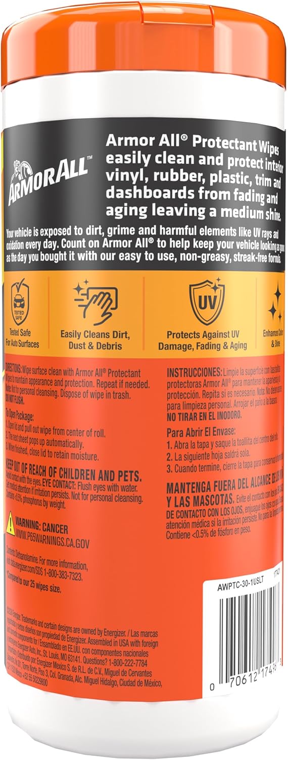 Original Protectant Pflegetücher von Armor All, Reiniger-Tücher für den Autoinnenraum mit UV-Schutz gegen Risse und Ausbleichen, 30 Stück