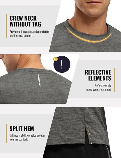 Rdruko Herren Kurzarm Trainingsshirts – Trockene Passform – Feuchtigkeitstransportierend – Für Laufen, Fitnessstudio, aktiven Sport