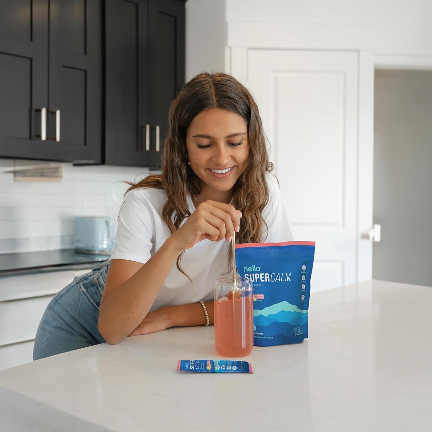 Nello Supercalm Drink Mix - Raspberry Lemonade and Tropical Tangerine Ashwagandha KSM 66, Magnesium Glycinate & L-Theanine Supplement - Focus and Relaxation Support (2 x 20 Travel Packets)