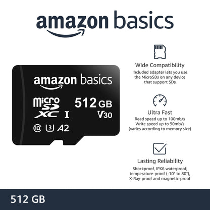 Amazon Basics microSDXC Speicherkarte mit Full-Size Adapter, A2, U3, Lesegeschwindigkeit bis zu 100 MB/s, 128 GB, Schwarz