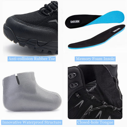 SHULOOK Men's Waterproof Hiking Boots Non-Slip Lightweight Mid Top Ankle Boot Breathable Hiker Trekking Shoes