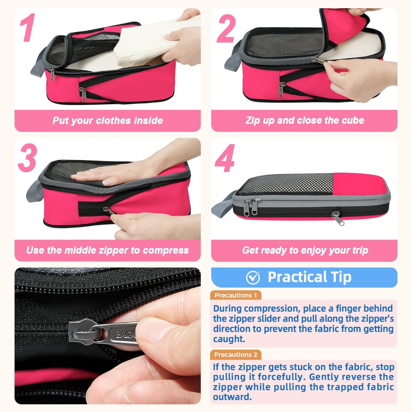 BAGAIL 4er-Set Kompressions-Packwürfel Reise-erweiterbare Packorganizer (Schwarz, 4er-Set)