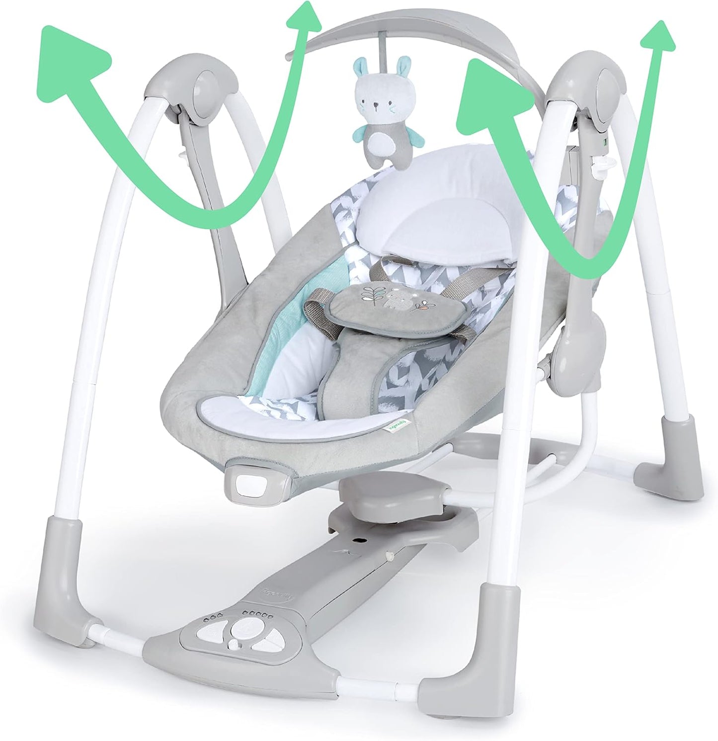 Ingenuity ConvertMe 2-in-1 Kompakte tragbare automatische Babyschaukel & Babysitz, batteriebetriebene Vibrationen, Naturgeräusche, 0-9 Monate 2,7-9 kg (Raylan)