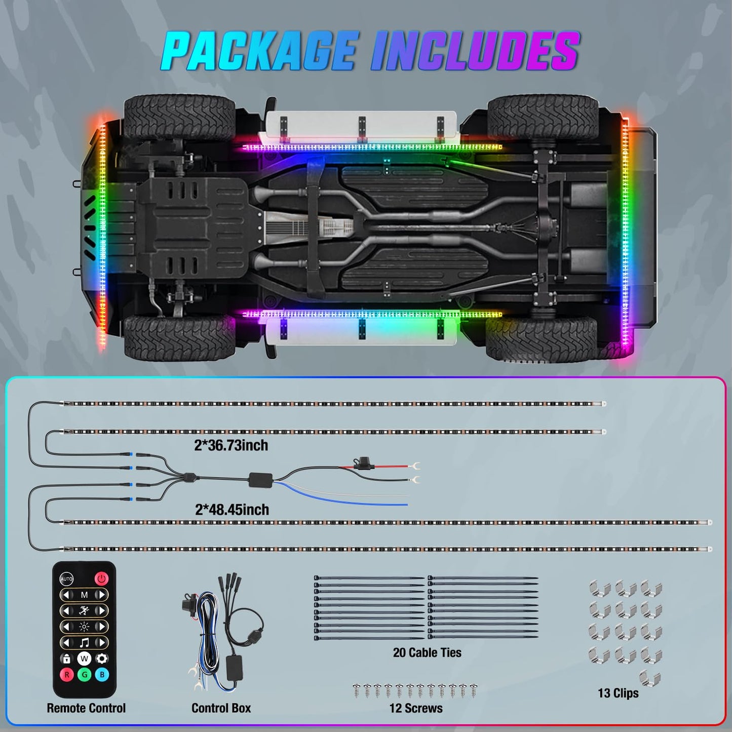 Nilight 4Pcs Car Underglow Neon Accent Strip Lights 252 LEDs RGB 8 Color Sound Active Function Music Mode with Wireless Remote Control Underbody Light Strips for Cars Van SUV Truck