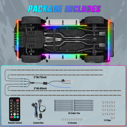 Nilight 4Pcs Car Underglow Neon Accent Strip Lights 252 LEDs RGB 8 Color Sound Active Function Music Mode with Wireless Remote Control Underbody Light Strips for Cars Van SUV Truck