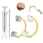 Opal Nose Ring Studs Horseshoe Nose Rings Hoops Stud 316L Stainless Steel Nose Rings Round CZ Square Screw L Shaped Nose Stud Hypoallergenic Nostril Piercing Jewelry for Women Men