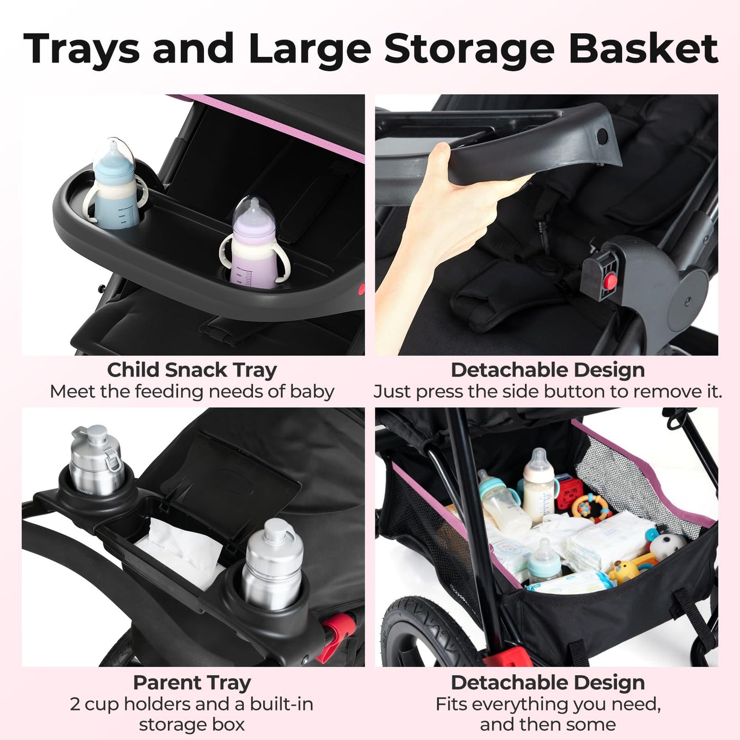 INFANS Jogging Stroller, Foldable Jogger with Air-Filled Tires Shock Absorbing Suspension Adjustable Backrest, Baby Running Strollers