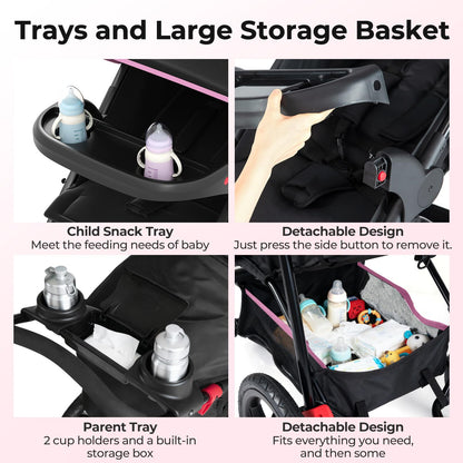 INFANS Jogging Stroller, Foldable Jogger with Air-Filled Tires Shock Absorbing Suspension Adjustable Backrest, Baby Running Strollers