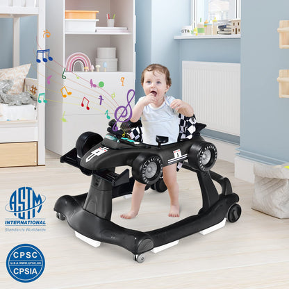 HONEY JOY 4-in-1 Baby Walker, Activity Push Walker w/3 Adjustable Heights, Smooth Wheels w/Adjustable Speed, Padded Seat, Music & Light, Foldable Car Walker for Baby Boys Girls Age 6 Months+ (Blue)