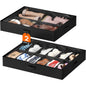 Lifewit Under Bed Shoe Storage Organizer 2 Pack(12 Shoes Cells), 4.3 Inches Profile Fabric Shoes Container Box with Clear Cover, Foldable Storage Bag with 2 Handles, Fits 12 to 24 Pairs