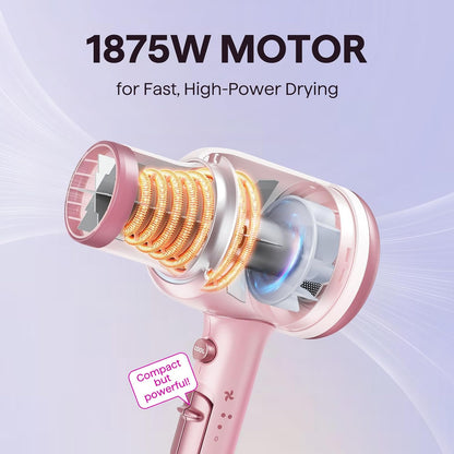 Wavytalk Ionen-Haartrockner mit Diffusor und Zentrierdüse, leichter leiser Föhn, leistungsstarker 1875-Watt-Motor für geschmeidiges und schnelles Trocknen der Haare, Rosenpink