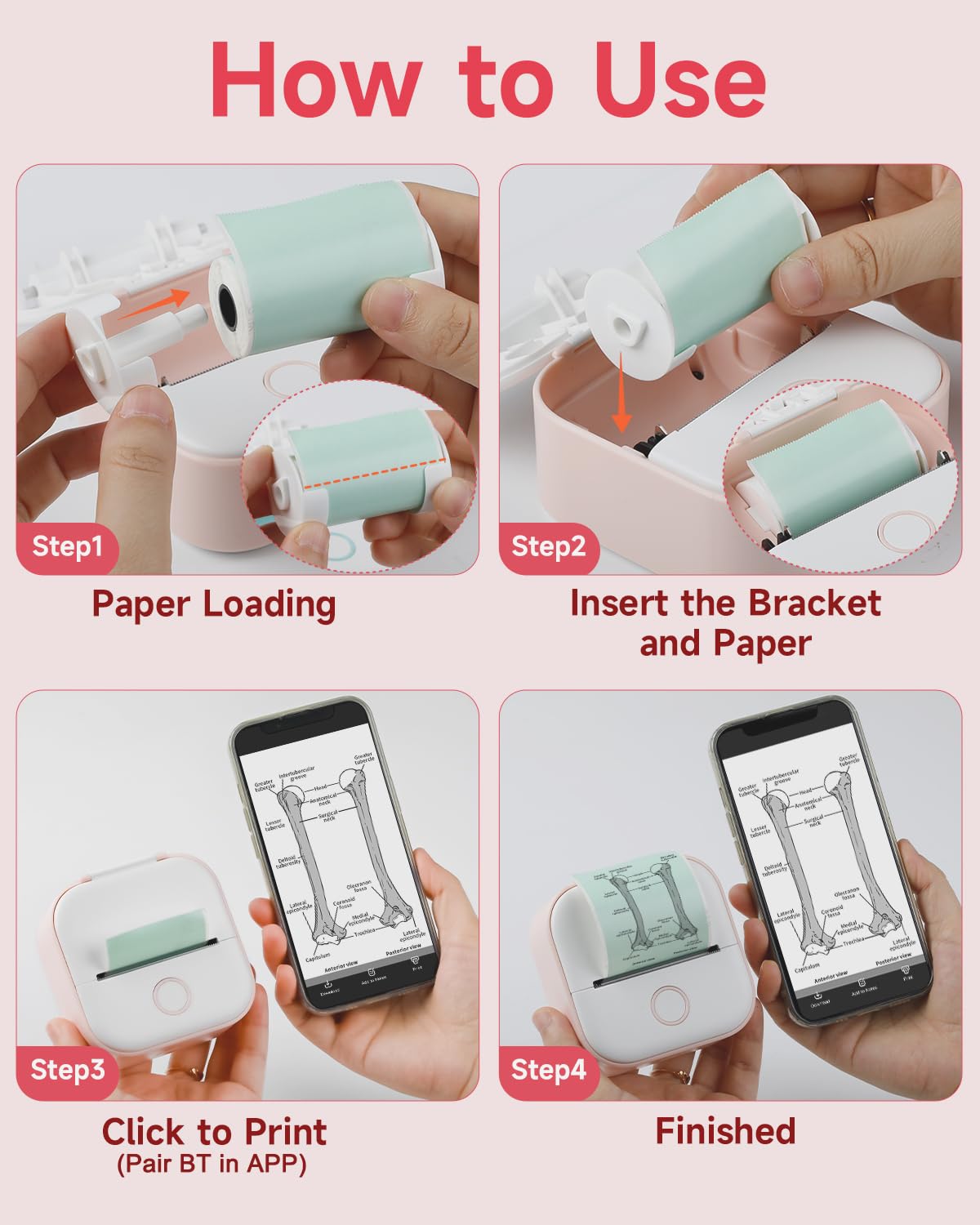 Memoking Mini-Drucker - T02 Aufkleberdrucker, Druckkapsel, tragbarer thermischer tintenloser Aufkleberhersteller, Bluetooth-Taschen-Minifotodrucker, Sofortdruck, Smart AI APP, für Studentenstudiennotizen, Tagebuch, Heimwerker, Geschenk