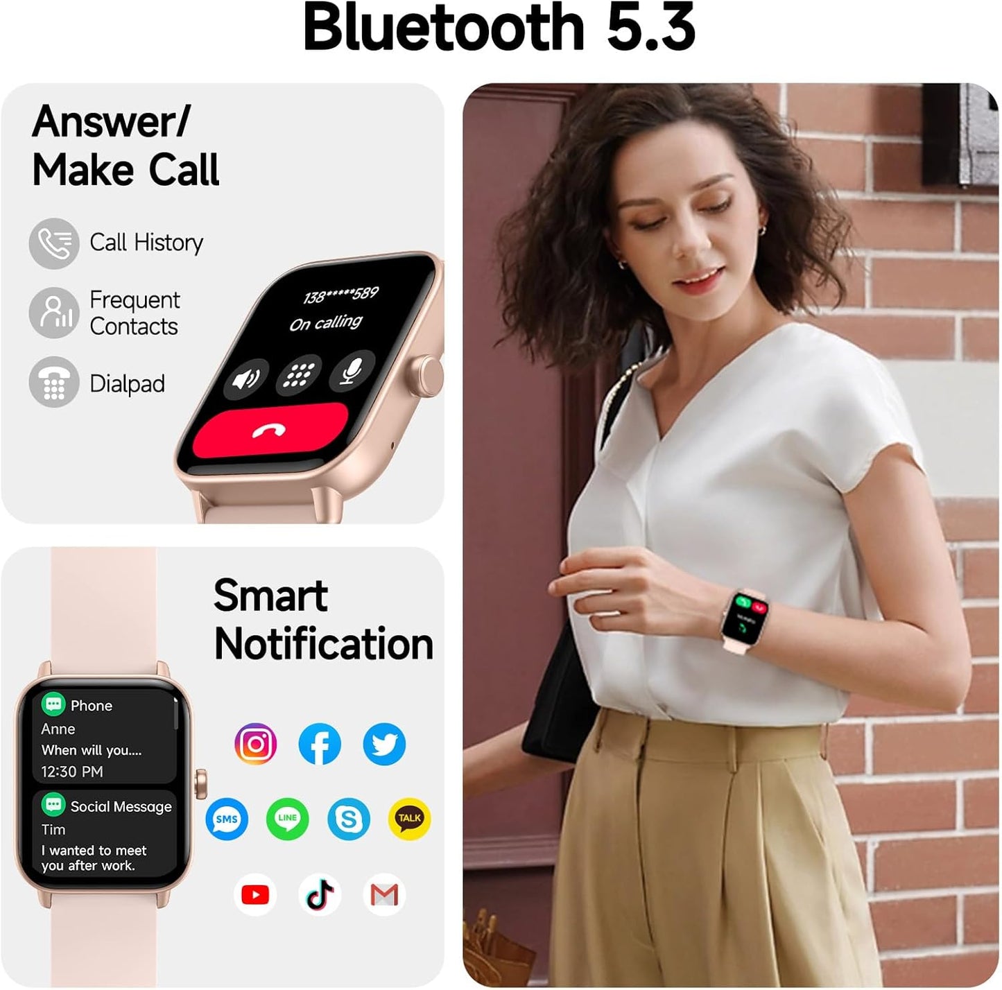 Smartwatch für Herren Damen (Anrufe entgegennehmen/tätigen), Alexa-Smartwatch kompatibel mit Android iOS, Fitness-Tracker mit Herzfrequenz-SpO2-Schlafmonitor, 1,8 Zoll HD DIY Zifferblatt Wasserdichte Uhr mit Bluetooth-Anruffunktion