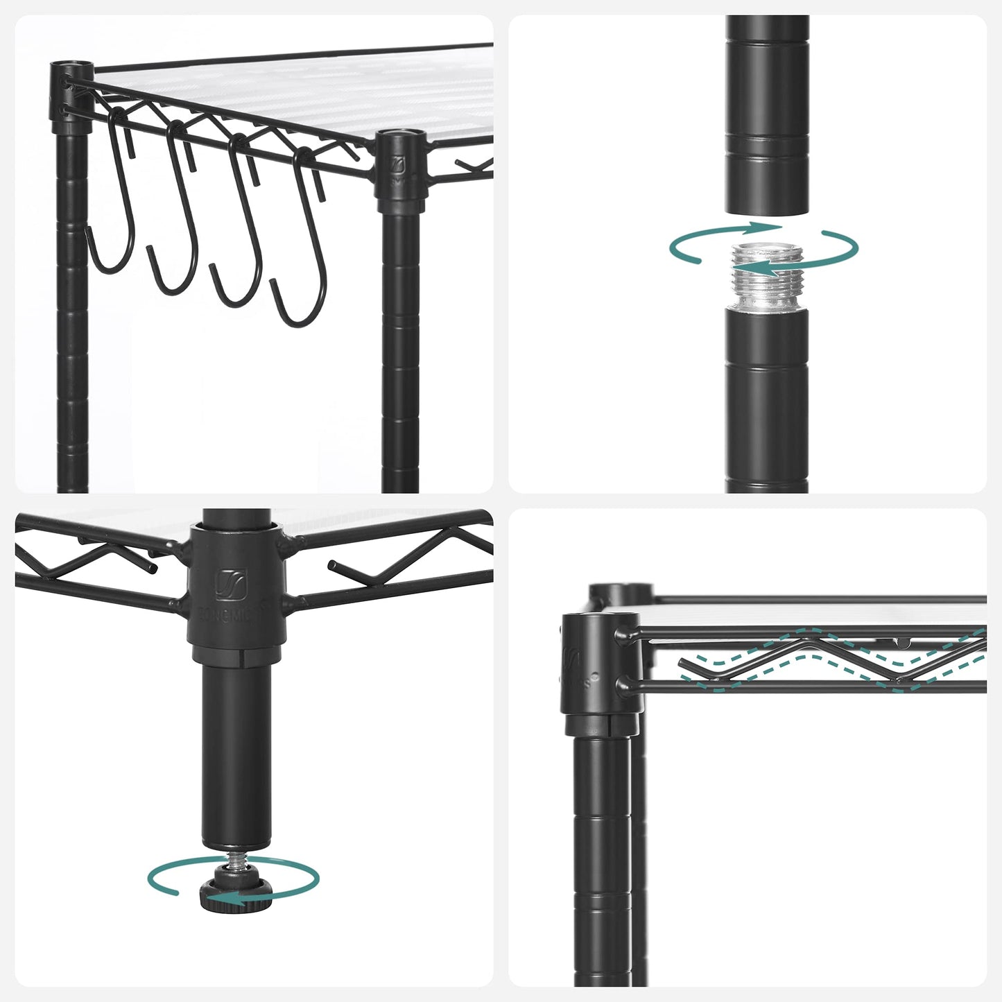SONGMICS Storage Shelf, Small Metal Wire Shelving Unit, Adjustable Shelves, for Small Spaces, Garage, Bedroom, Living Room, Kitchen, Pantry, 5 Tier, 11.8 x 11.8 x 47.6 Inches, Ink Black ULGR123BH01
