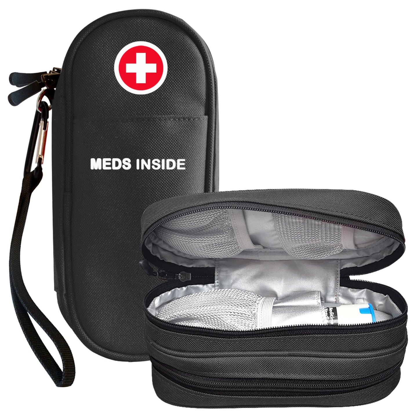 EpiPen Carrying Case, Double Layer Travel Medical Bag with Zipper, Emergency Medication Organizer Pouch for 2 Epi Pens or Auvi-Q, Anti-Histamine, Other Allergy Medicines, (Black)