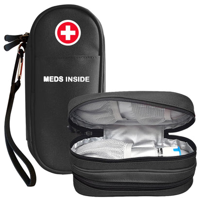 EpiPen Carrying Case, Double Layer Travel Medical Bag with Zipper, Emergency Medication Organizer Pouch for 2 Epi Pens or Auvi-Q, Anti-Histamine, Other Allergy Medicines, (Black)
