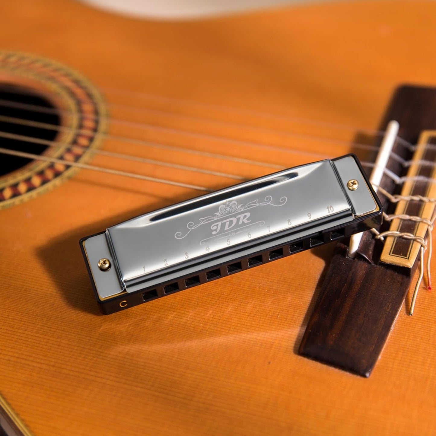 JDR Mundharmonika C, Blues-Mundharmonika in C, 10-Loch, 20 Töne mit Etui, Standard diatonisch für Anfänger, Erwachsene, Profis, Lehrer, Eltern, Schüler, Schwarz, Neujahrsgeschenk