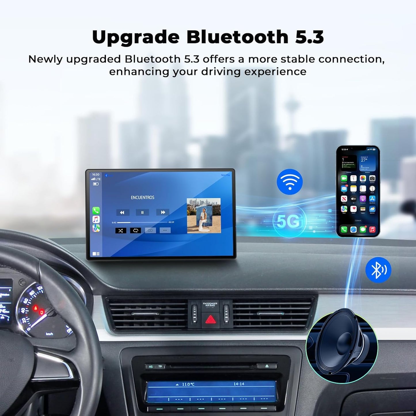 Volam 9'' Apple CarPlay Bildschirm für Auto, Kompatibel mit Apple CarPlay & Android Auto, Tragbarer CarPlay Bildschirm mit Rückfahrkamera, Mirror Link, Bluetooth, GPS Navigation, Sprachassistent