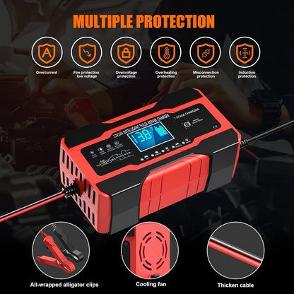 YONHAN Batterieladegerät 10 A 12 V und 24 V vollautomatisches Smart-Autobatterieladegerät, Batterieladeerhaltungsgerät und Batterieentsulfatierer mit Temperaturkompensation