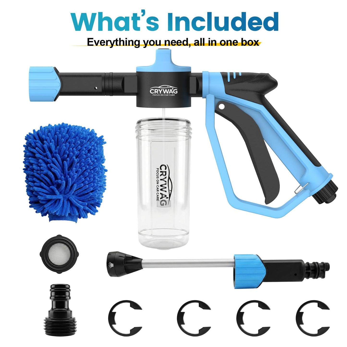 Car Wash Foam Gun for Garden Hose, Foam Cannon Car Wash Kit with Microfiber Wash Mitt, 50% More Water Pressure Nozzle & 3 Spray Modes, Hose Foam Blaster for Cars, Trucks, RV, Motorcycle Cleaning