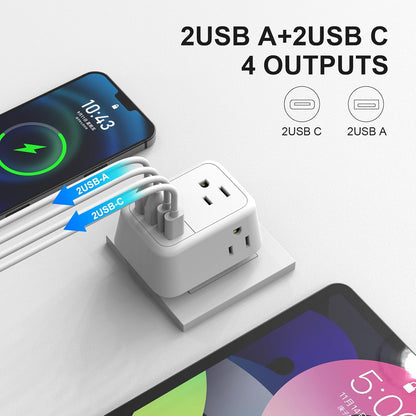 2 Pack European Travel Plug Adapter, VYLEE International Travel Adapter with 2 Outlets 4 USB Ports(2 USB C), 6 in 1 Type C Travel Essentials Charger for US to Most of Europe EU Italy Spain France