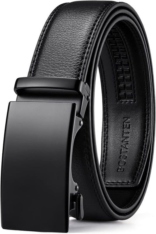 BOSTANTEN Men's Leather Ratchet Dress Belt with Automatic Sliding Buckle
