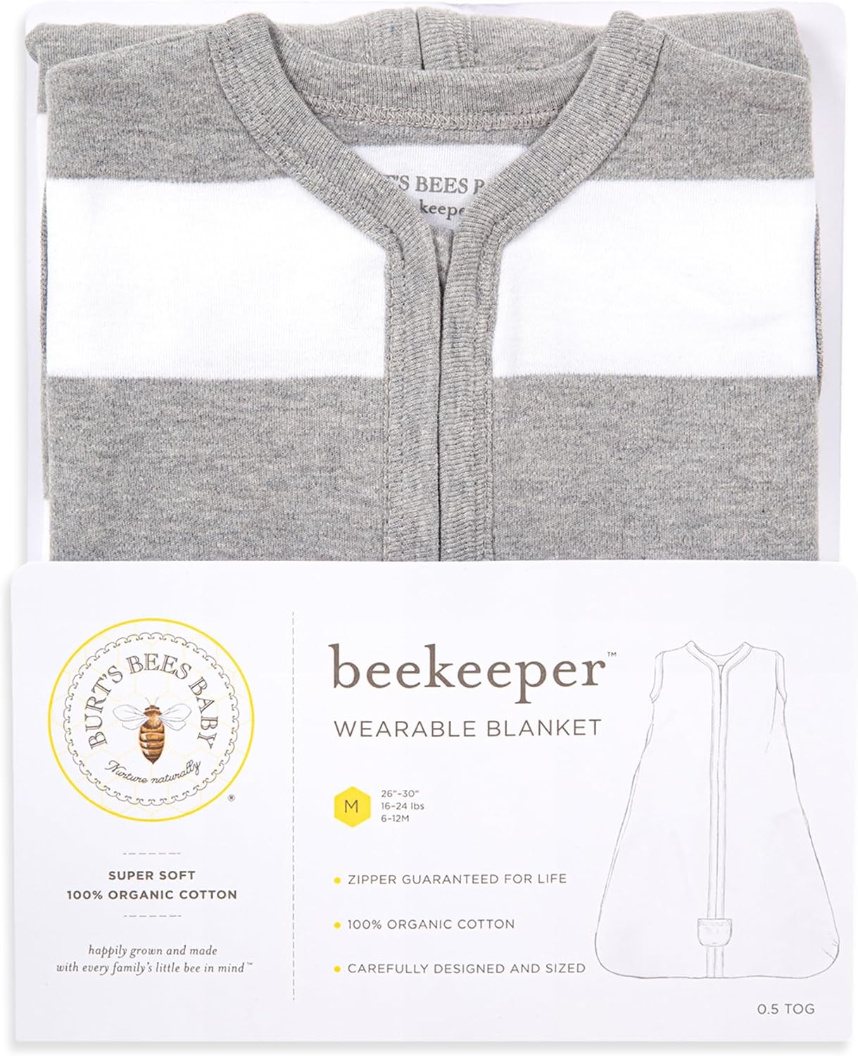 Burt's Bees Baby Infant Wearable Blanket, Organic Cotton Unisex Beekeeper - Light Weight 0.5 TOG or Medium Weight 1.5 TOG