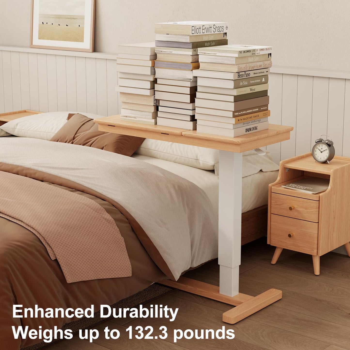 Muwuele Solid Wood Overbed Bedside Table with Wheels, Adjustable Medical Tilt Top Hospital Bed Table Over The Bed, Rolling Laptop Desk, Mobile Standing Desk for Hospital and Home Use (Walnut)