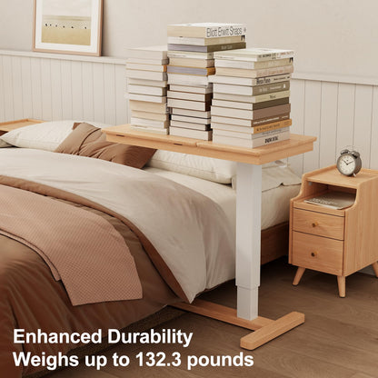 Muwuele Solid Wood Overbed Bedside Table with Wheels, Adjustable Medical Tilt Top Hospital Bed Table Over The Bed, Rolling Laptop Desk, Mobile Standing Desk for Hospital and Home Use (Walnut)
