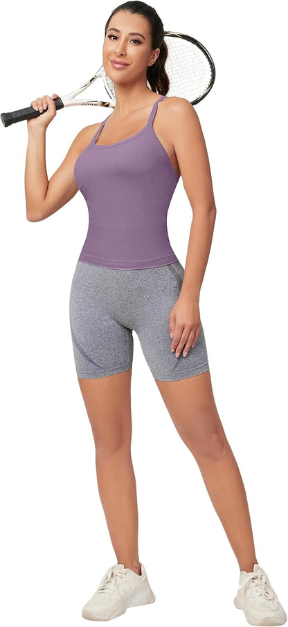 MathCat Workout Tank Tops für Damen mit integriertem BH, ärmellose Gym Tops Nahtlose Racerback Athletic Yoga Shirts