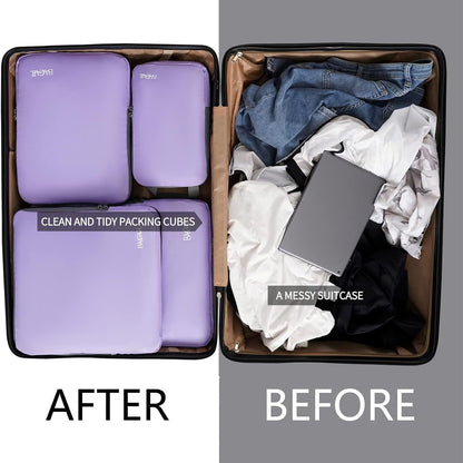 BAGAIL 4er-Set Kompressions-Packwürfel Reise-erweiterbare Packorganizer (Schwarz, 4er-Set)