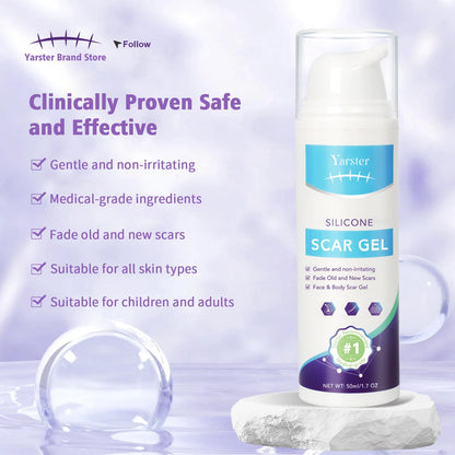 Medical Grade Silicone Scar Gel - Advanced Scar Removal Cream & Scar Treatment for Surgical, C-Section, Hypertrophic & Acne Scars - 1.7oz