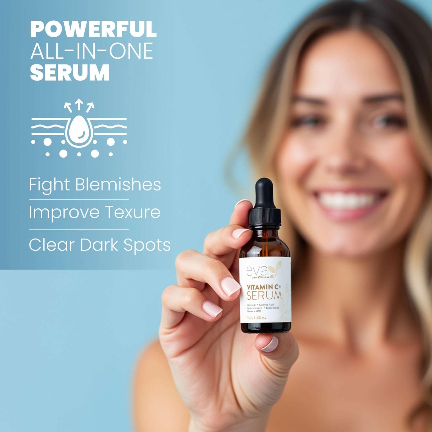 Eva Naturals Vitamin C Serum für das Gesicht – Anti-Aging Dark Spot Remover mit Retinol, Hyaluronsäure, Niacinamid & Salicylsäure – Gesichtsserum für Frauen für klare, glatte, strahlende Haut