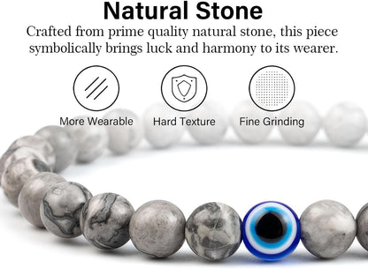 6 mm Böses Auge Armband aus schwarzen Kristallen – verstellbares Set aus Natursteinen für Herren und Damen, Schutzamulett als Geschenk für den Alltag/Geburtstag/Jahrestag