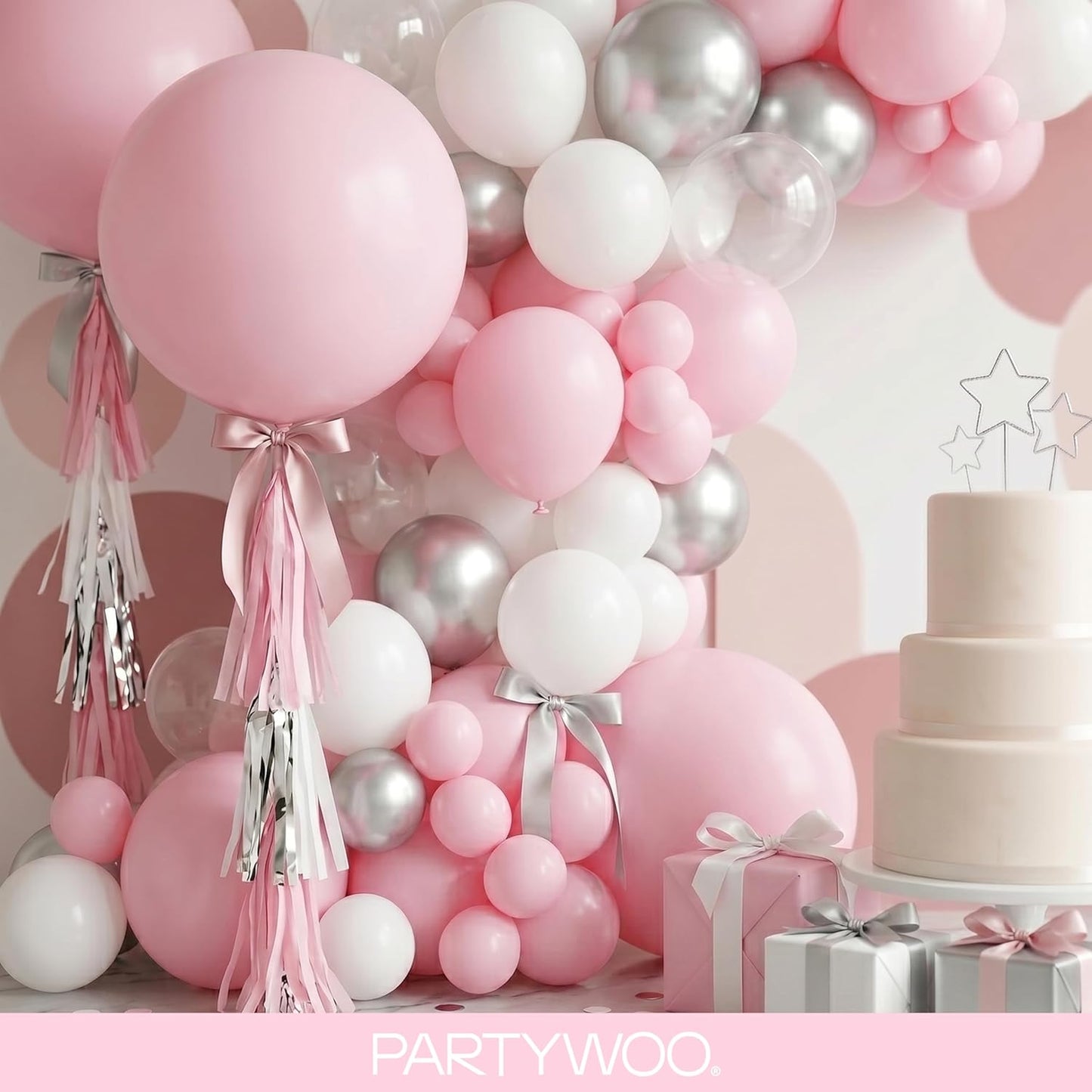 PartyWoo Light Pink Balloons 100 pcs Different Sizes of 36 18 12 10 5 Inch Pastel Baby Pale Pink Balloon Arch Kit Garland for Baby Shower Valentine's Day Princess Birthday Party Decorations Pink-Y48