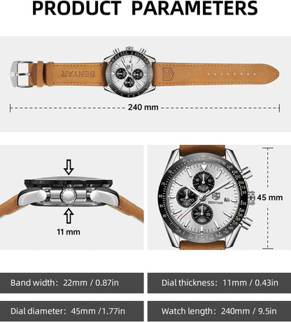 BY BENYAR Uhren für Herren Analog Quarz Chronograph 30M Wasserdicht Leuchtend Großes Zifferblatt Herren Armbanduhren Business Arbeit Sport Freizeit Mode Designer Uhr Elegantes Geschenk für Herren