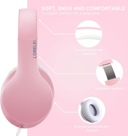 LORELEI X6 Over-Ear Kabelgebundene Stereo-Bass-Kopfhörer mit Mikrofon, Leicht, Faltbar & Portabel mit 1,45M Kabel ohne Verheddern für Smartphone, Tablet, MP3/4, Space Black