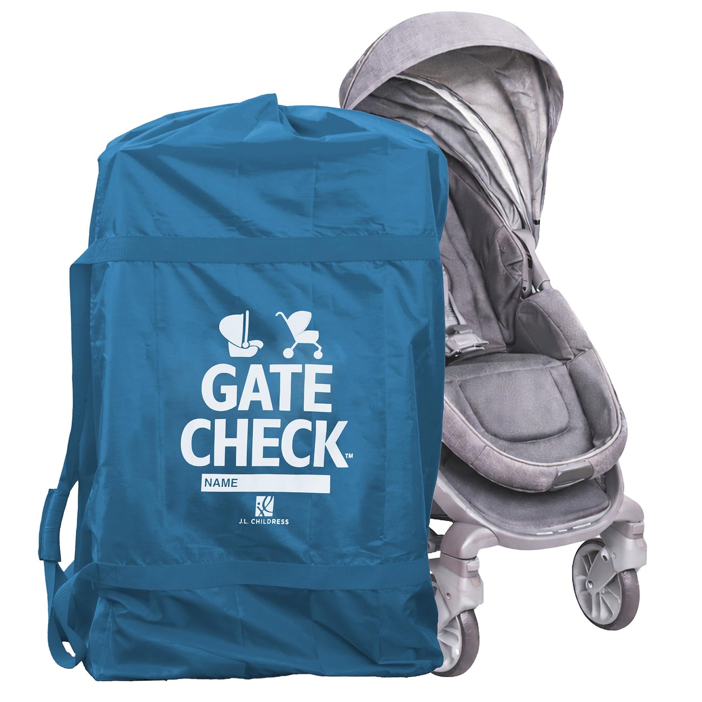 J.L. Childress Gate Check Bag for Single & Some Double Strollers - Travel Bag for Airplane, Fits Most Standard Baby Strollers, Airport Accessories Gate Check, Flying Essentials - Neon Blue