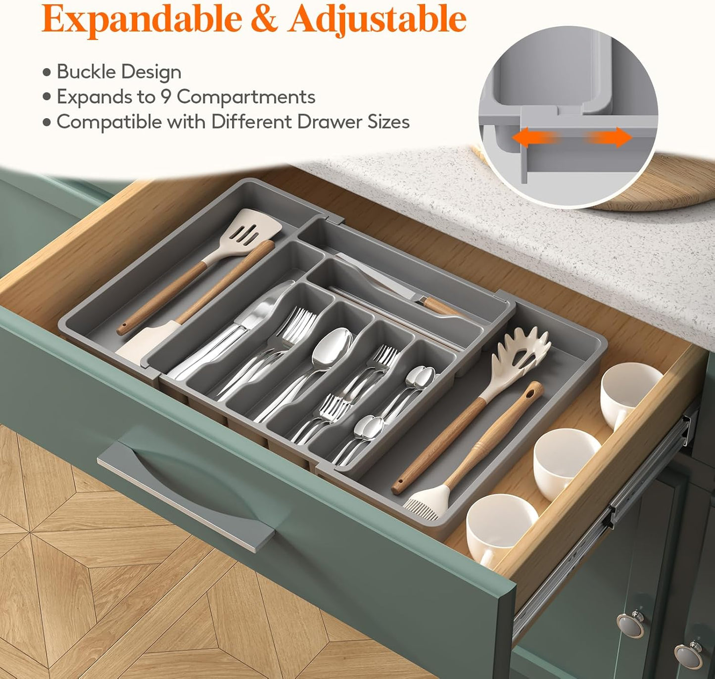 Lifewit Besteck Organizer, erweiterbarer Utensilien Organizer für die Küche, Utensilienhalter, verstellbarer Besteckkasten Schubladen Organizer für Löffel, Messer, Küchen Organizer und Aufbewahrung, Schwarz