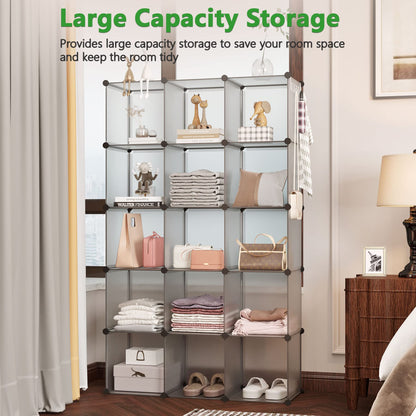 C&AHOME Cube Storage Organizer, 16-Cube Shelves Units, Plastic Storage Cubes, DIY Closet Organizer, Modular Closet Storage Shelves Ideal for Home, Bedroom, 48.4" L × 12.4" W × 48.4" H Black SUM3016H