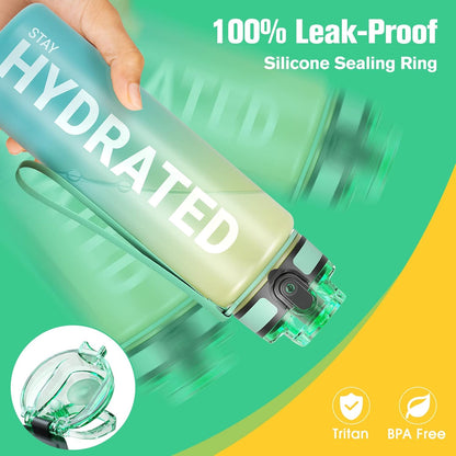 Sahara Sailor Trinkflasche, 950ml Motivations-Sportflasche mit Zeitmarkierung – Trinkzeiten – Tritan, BPA-frei, weite Öffnung auslaufsicher, Fast-Flow-Technologie mit Reinigungsbürste (1 Flasche)