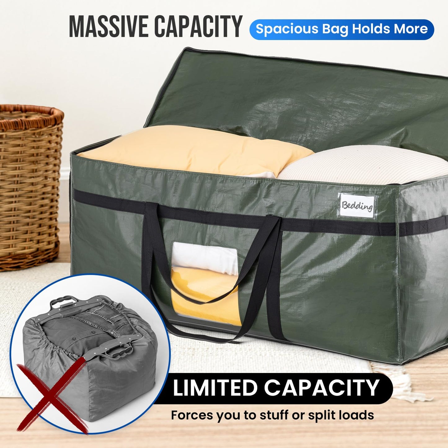 TAILI 69 Gallon Extra Large Storage Bags, XXL Blue Heavy Duty Moving Bags For Storage with Visible Window, Wrap Around Handles, Totes for Space Saving, Alternative to Moving Boxes (2 Pack)